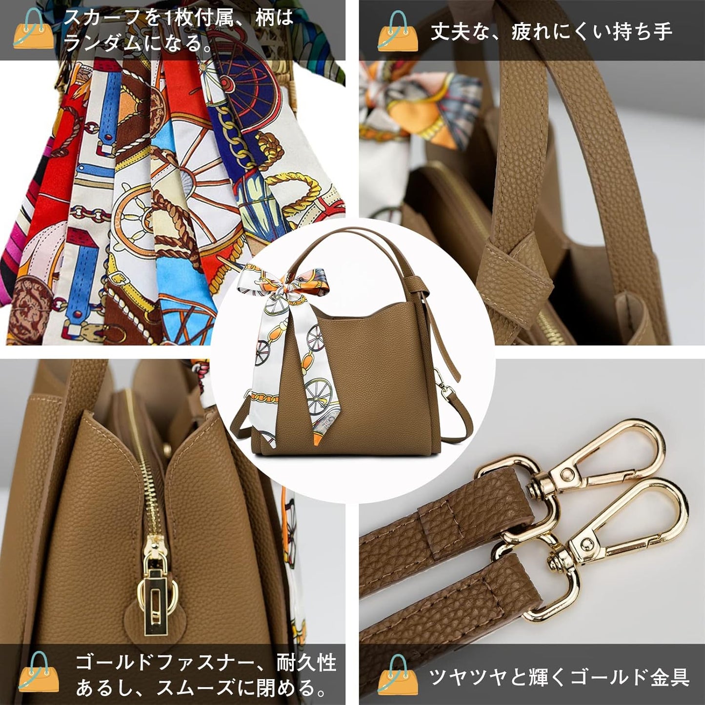 ハンドバッグ レディース 高級本革 ショルダーバッグ レザーバッグ フォーマルバッグ 肩掛け 斜め掛け シルクスカーフ付き カバン 超軽量 592g 自立性 おしゃれ 可愛い お洒落 高見え 仕事用 ビジネス 通勤通学 デート